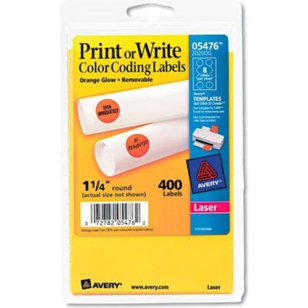 Avery Avery® Print or Write Removable Color-Coding Labels, 1-1/4" Dia, Neon Orange, 400/Pack 5476